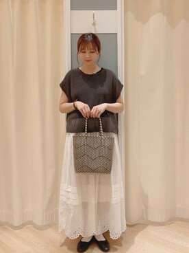 「Samansa Mos2（サマンサ モスモス）の前後着メッシュベスト（ベスト）」を使った、𝙼 𝙸 𝚈 𝚄さん（レディース・158cm）の夏コーディネート