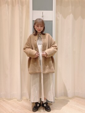 「刺繍」｜「アイテム（ノーカラーコート）」を使った、𝙼 𝙸 𝚈 𝚄さん（レディース・158cm）の冬コーディネート