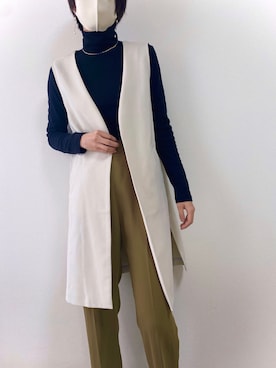 「仕事コーデ」｜「アイテム（ノーカラージャケット）」を使った、sayaさん（レディース・170cm）の冬コーディネート