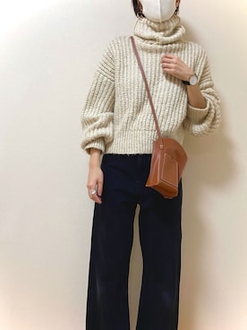 「ケーブルニット」｜「アイテム（腕時計）」を使った、sayaさん（レディース・170cm）の冬コーディネート