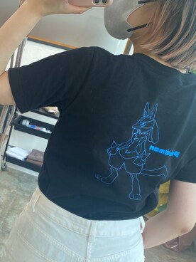 「GU（ジーユー）のアイテム（Tシャツ/カットソー、ブラック系）」を使った、yuiさん（レディース・154cm）の夏コーディネート
