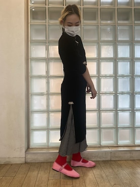 「niko and...（ニコアンド）のオリジナルカンフーシューズ（パンプス、ピンク系）」を使った、yuiさん（レディース・154cm）の秋コーディネート
