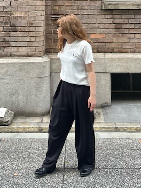 「U.S. POLO ASSN.（ユーエスポロアッスン）の【U.S.POLO ASSN.】 華奢見えコンパクトスムースＴシャツ（Tシャツ/カットソー、ホワイト系）」を使った、M★★★さん（レディース・156cm）の春コーディネート