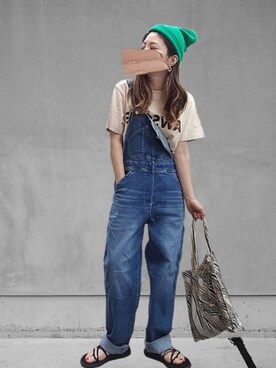 「EDWIN（エドウィン）のアイテム（オールインワン・サロペット）」を使った、M★★★さん（レディース・156cm）の夏コーディネート
