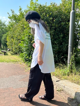 「サテンパンツ」｜「アイテム（ハンチング/ベレー帽）」を使った、M★★★さん（レディース・156cm）の夏コーディネート