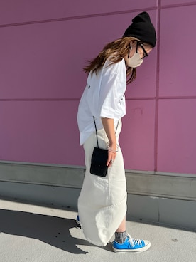 「アイテム（デニムスカート、ホワイト系）」を使った、M★★★さん（レディース・156cm）の夏コーディネート