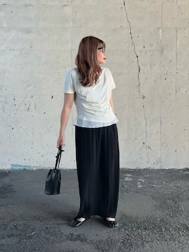 「SENSE OF PLACE by URBAN RESEARCH（センスオブプレイスバイアーバンリサーチ）のフリルドレープトップ（Tシャツ/カットソー、ホワイト系）」を使った、M★★★さん（レディース・156cm）の夏コーディネート
