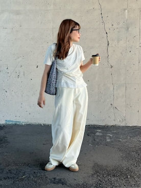 「SENSE OF PLACE by URBAN RESEARCH（センスオブプレイスバイアーバンリサーチ）のフリルドレープトップ（Tシャツ/カットソー、ホワイト系）」を使った、M★★★さん（レディース・156cm）の夏コーディネート