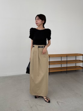 「CAPRICIEUX LE'MAGE（カプリシューレマージュ）のギャザーパフT（Tシャツ/カットソー、ブラック系）」を使った、mana_lemageさん（レディース・161cm）の夏コーディネート