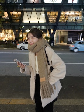 「アイテム（その他アウター、ベージュ系）」を使った、mana_lemageさん（レディース・161cm）の冬コーディネート