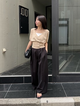 「CAPRICIEUX LE'MAGE（カプリシューレマージュ）の【低身長・高身長サイズあり】2タックワイドパンツ（その他パンツ、ブラック系）」を使った、mana_lemageさん（レディース・161cm）の夏コーディネート