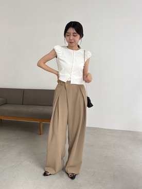 「CAPRICIEUX LE'MAGE（カプリシューレマージュ）のクラウドミニスリーブT（Tシャツ/カットソー、ホワイト系）」を使った、mana_lemageさん（レディース・161cm）の夏コーディネート
