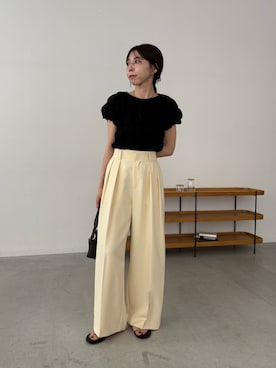 「CAPRICIEUX LE'MAGE（カプリシューレマージュ）の【新色イエロー・チャコール】シャーリングホイップＴ（Tシャツ/カットソー、ブラック系）」を使った、mana_lemageさん（レディース・161cm）の夏コーディネート