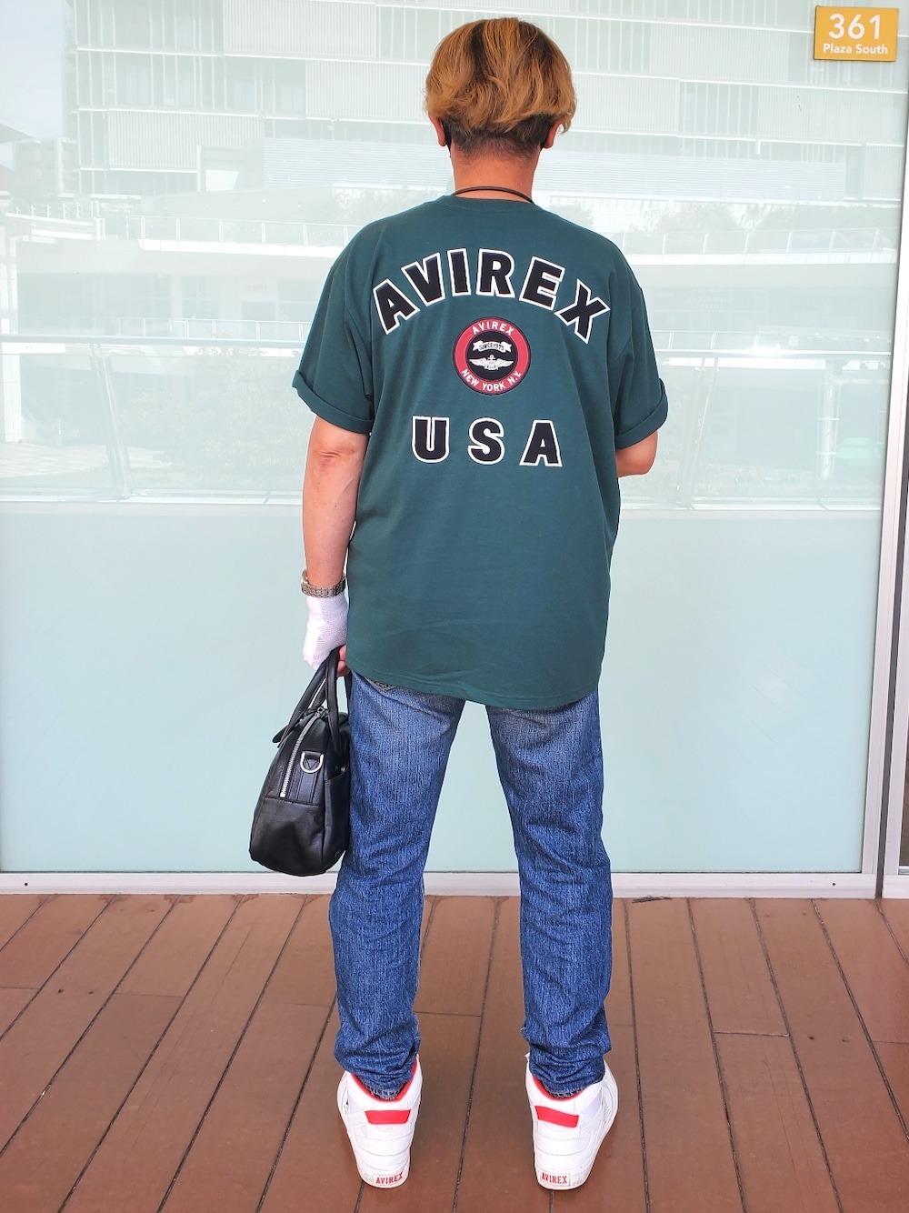 「AVIREX」｜「AVIREXのVARSITY LOGO T-SHIRT 2.0（Tシャツ/カットソー、グリーン系）」を使った、avlrex1126さん（メンズ・180cm）の夏コーディネートの1枚目の写真