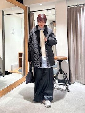 「URBAN RESEARCH（アーバンリサーチ）のバンドカラーコットンストライプシャツ（Tシャツ/カットソー）」を使った、薫子さん（レディース・157cm）の冬コーディネート