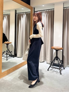 「URBAN RESEARCH（アーバンリサーチ）の『2サイズ展開』ノーカラージャケット（ノーカラージャケット）」を使った、薫子さん（レディース・157cm）の冬コーディネート