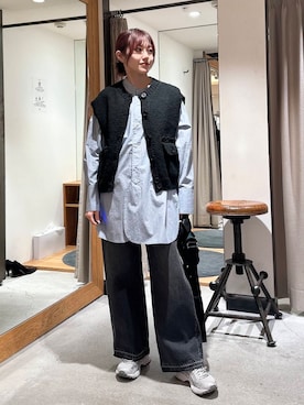 「URBAN RESEARCH（アーバンリサーチ）のバンドカラーコットンストライプシャツ（Tシャツ/カットソー）」を使った、薫子さん（レディース・157cm）の冬コーディネート