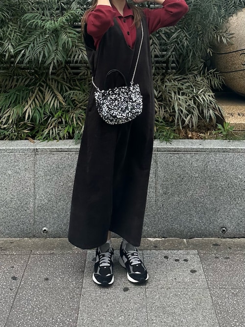 Uネックコーデュロイジャンパーワンピース