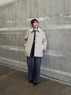 「アイテム（ステンカラーコート）」を使った、薫子さん（レディース・157cm）の秋コーディネート