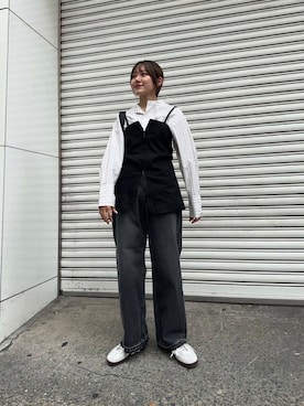 「URBAN RESEARCH（アーバンリサーチ）のバンドカラーコットンストライプシャツ（Tシャツ/カットソー）」を使った、薫子さん（レディース・157cm）の秋コーディネート