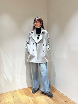 「アイテム（ピーコート）」を使った、薫子さん（レディース・157cm）の冬コーディネート