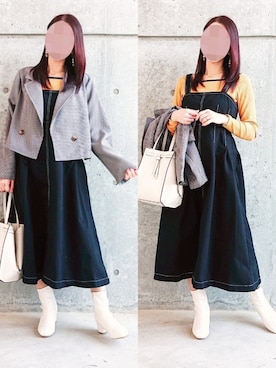 「Honeys」｜「アイテム（ジャンパースカート）」を使った、rinrisoraさん（レディース・152cm）の秋コーディネート