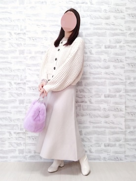 「ニットカーディガン」｜「アイテム（ノーカラーコート）」を使った、rinrisoraさん（レディース・152cm）の秋コーディネート