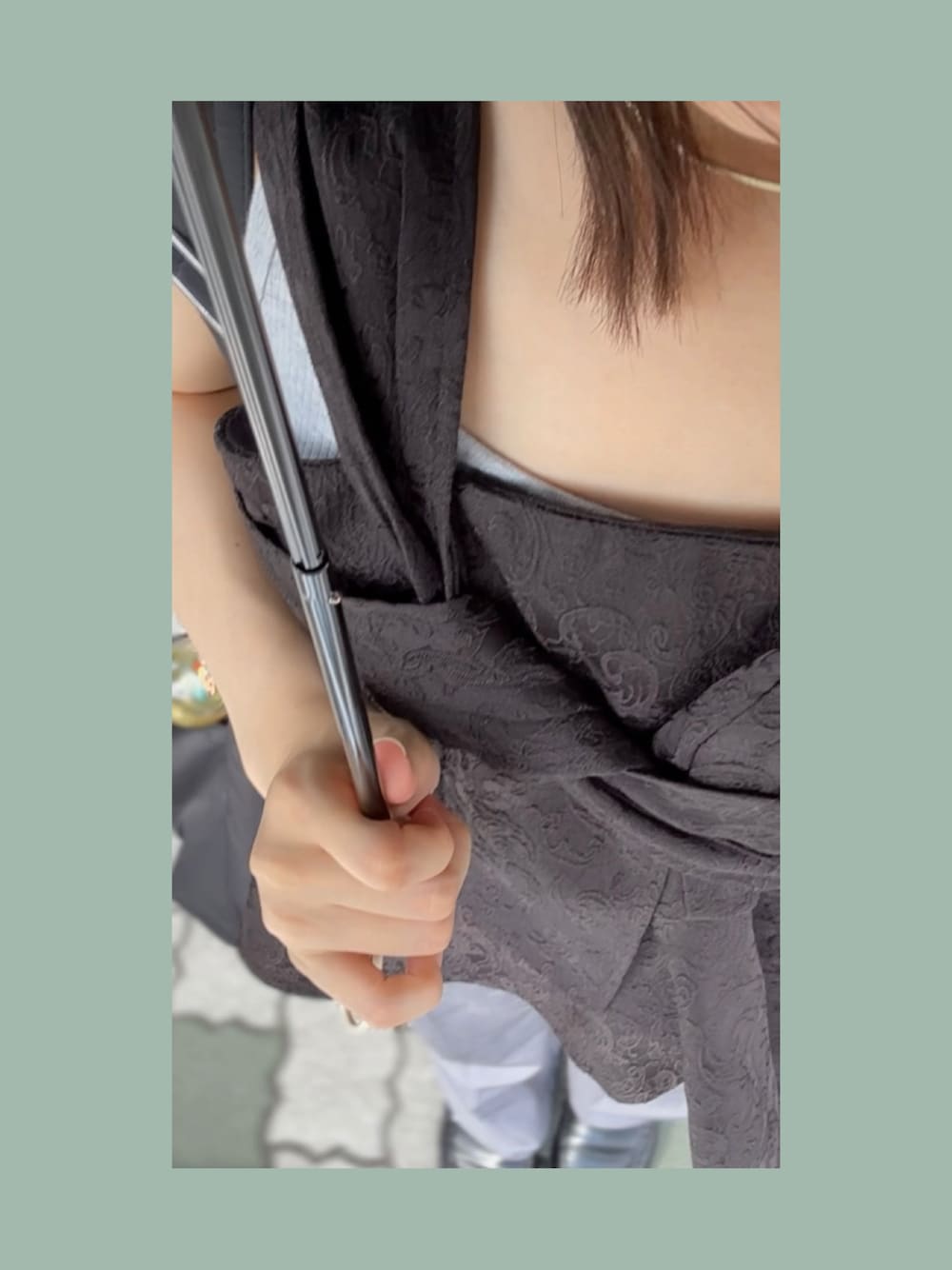「callautiaのアシメショルダージャガードキャミビスチェ（ベスト、ブラック系）」を使った、sanaさん（レディース・153cm）の夏コーディネートの1枚目の写真