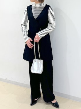 「ボーダーニット」｜「アイテム（バレエシューズ）」を使った、ayakaさん（レディース・163cm）の冬コーディネート