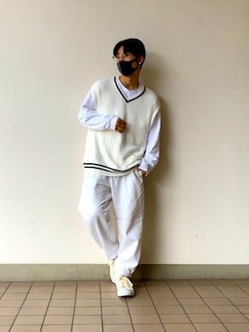 「アイテム（ベスト、ホワイト系）」を使った、だいとさん（メンズ・172cm）の秋コーディネート