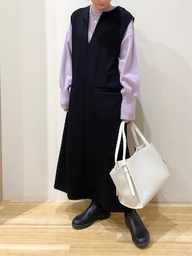 「春服デビュー宣言」｜「アイテム（ジャンパースカート）」を使った、yamaさん（レディース・155cm）の春コーディネート