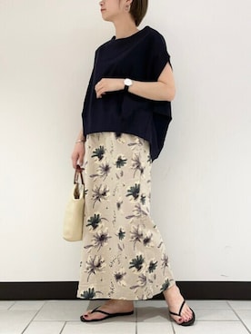 「フラワープリント」｜「アイテム（その他）」を使った、yamaさん（レディース・155cm）の夏コーディネート