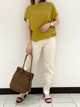 「RODE SKO（ロデスコ）のMARIA タッセルペーパーショルダー（ショルダーバッグ）」を使った、yamaさん（レディース・155cm）の夏コーディネート