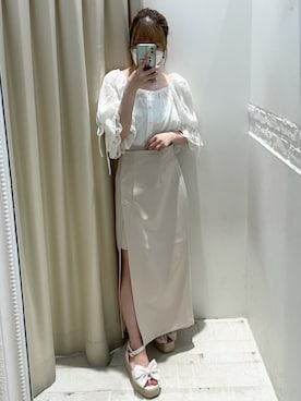 「one after another NICE CLAUP（ワンアフターアナザーナイスクラップ）のサイドボタンスリットスカート（スカート）」を使った、ましろさん（レディース・153cm）の夏コーディネート