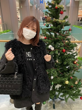 「one after another NICE CLAUP（ワンアフターアナザーナイスクラップ）のアイテム（ノーカラーコート）」を使った、ましろさん（レディース・153cm）の冬コーディネート