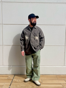 「アイテム（カバーオール、グリーン系）」を使った、TKさん（メンズ・168cm）の春コーディネート