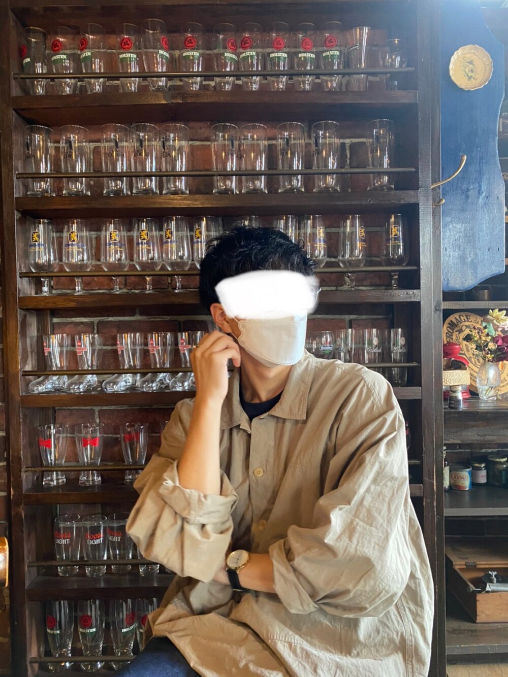 「holk」｜「Holkのアイテム（シャツ/ブラウス、ベージュ系）」を使った、なかさん（メンズ・171cm）の秋コーディネートの1枚目の写真