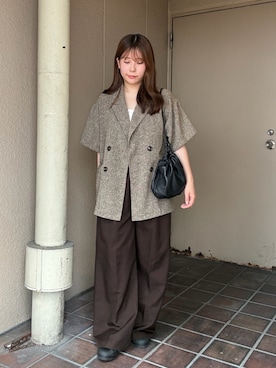 「russet（ラシット）の【累計販売1万点超え】レザー巾着4WAYショルダーバッグ（ショルダーバッグ、ブラック系）」を使った、ayakaさん（レディース・157cm）の夏コーディネート