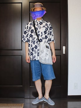 「ブルーコーデ」｜「アイテム（スリッポン）」を使った、h-tanさん（メンズ・173cm）の夏コーディネート