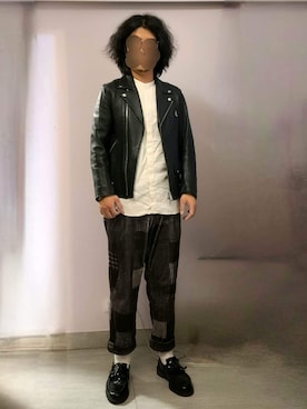 「BEAMS」｜「アイテム（ライダースジャケット）」を使った、setaroさん（メンズ・172cm）の冬コーディネート