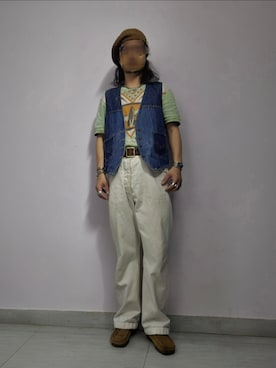 「Annual Ringのアイテム（スラックス、ホワイト系）」を使った、setaroさん（メンズ・172cm）の春コーディネート