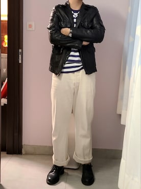 「Polo Ralph Lauren」｜「アイテム（ライダースジャケット）」を使った、setaroさん（メンズ・172cm）の春コーディネート