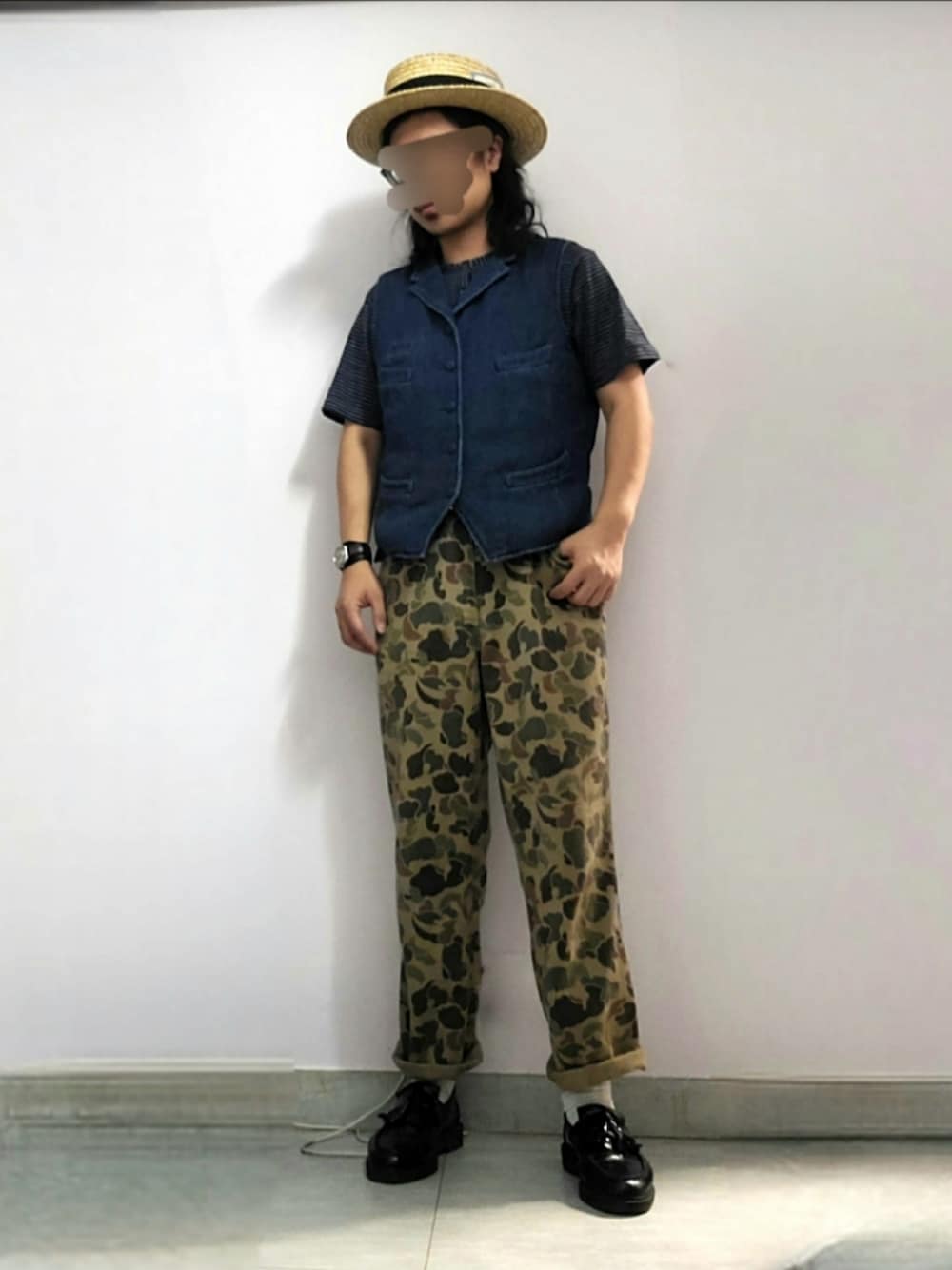 「帽子、Tシャツ、ベスト、パンツ、ローファー、vintage、古着、古着MIX」｜「VINTAGEのアイテム（チノパンツ、その他）」を使った、setaroさん（メンズ・172cm）の秋コーディネートの1枚目の写真