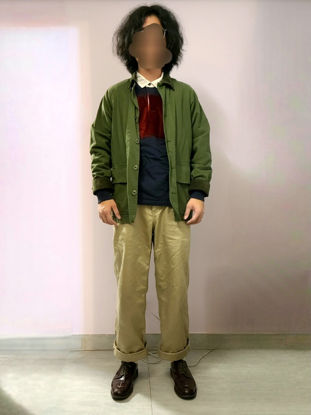 「ジャケット、ポールスミス、ミリタリーパンツ、革靴、UNIQLO、bleudepaname、sanders、大人カジュアル、30代」｜「Bronsonのアイテム（チノパンツ、ベージュ系）」を使った、setaroさん（メンズ・172cm）の冬コーディネートの1枚目の写真