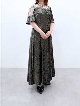 「アイテム（ドレス、グリーン系）」を使った、cooさん（レディース・155cm）の秋コーディネート