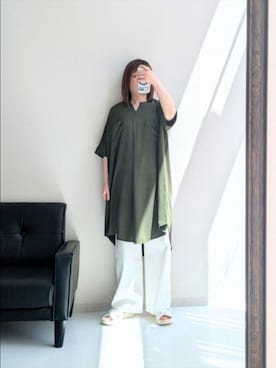 「nissen（ニッセン）の綿１００％ゆるシルエット超ワイドパンツ ［Soiunique］（パンツ、ホワイト系）」を使った、cooさん（レディース・155cm）の春コーディネート