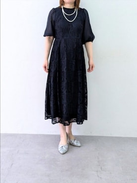 「nissen（ニッセン）の【結婚式・パーティードレス】レースデザインワンピースドレス＜大きいサイズ＞（フォーマルスーツ/小物、ブルー系）」を使った、cooさん（レディース・155cm）の夏コーディネート