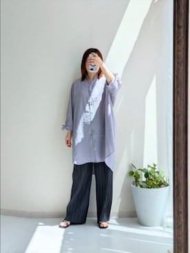 「nissen（ニッセン）のカットソープリーツパンツ［Soiunique］（パンツ、グレー系）」を使った、cooさん（レディース・155cm）の夏コーディネート