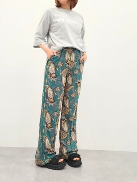 「CHIC STYLE（シックスタイル）の＜大きいサイズ＞エスニックプリントリラックスパンツ シックスタイル（その他パンツ）」を使った、cooさん（レディース・155cm）の夏コーディネート