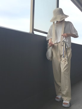 「THE YOn（ザヨン）のアイテム（帽子）」を使った、OBASanNOʕ•ᴥ•ʔさん（レディース・161cm）の夏コーディネート